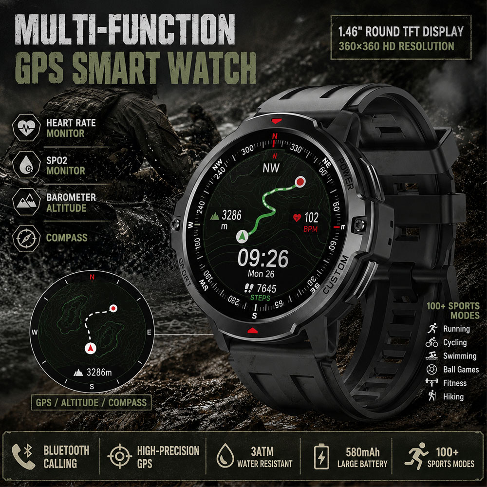 Timex Watches Smartwatch - NOVO Smartwatch Militar GPS de 1,46